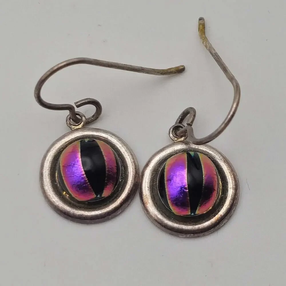Handmade Dichroic Fused Glass Drop Earrings - Picture 2 of 4